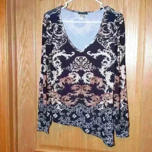 Venus Black and tan asymmetrical hem peekaboo sleeve size M - Picture 1 of 9